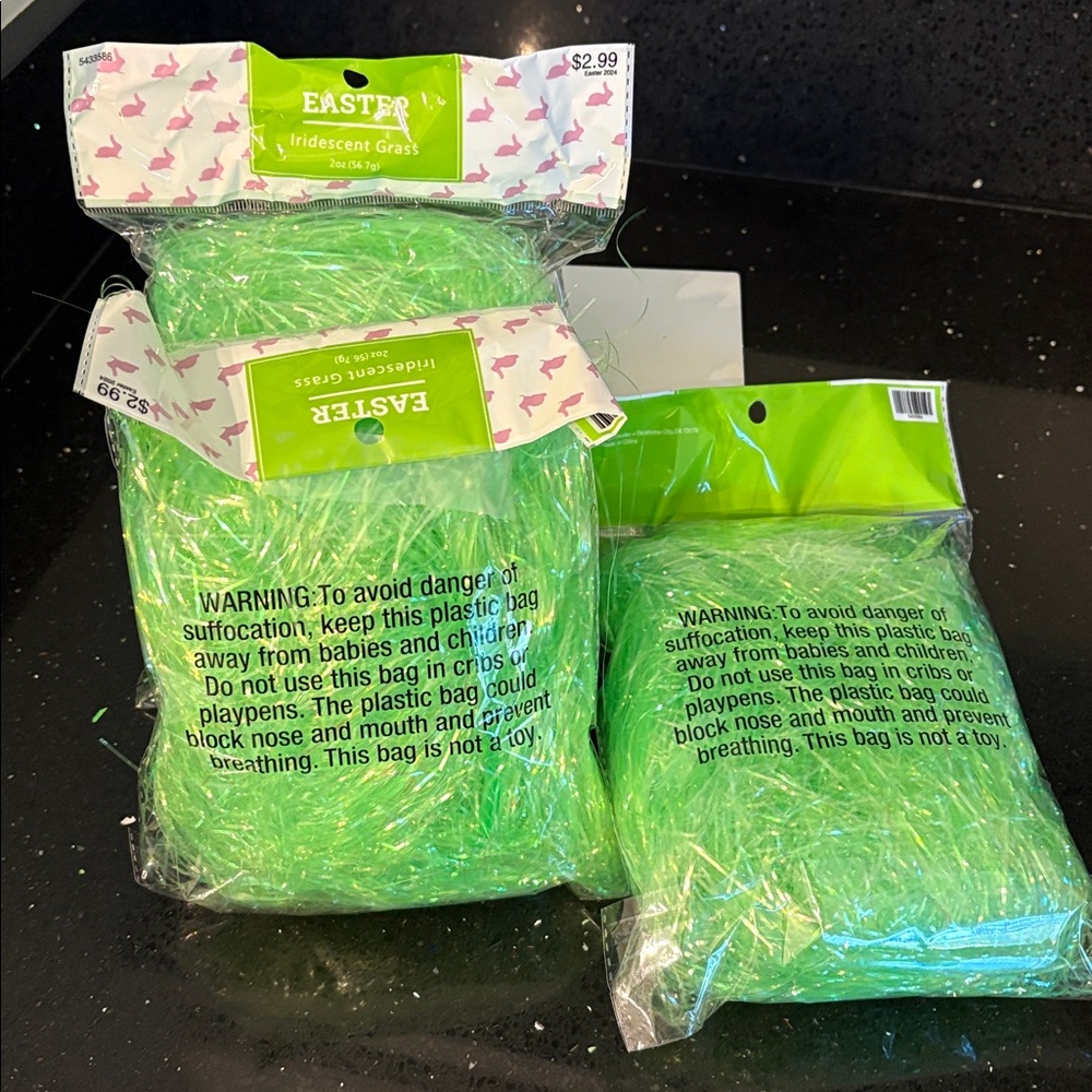 3 Bags Easter Basket Green Iridescent Grass Spring Summer Farmhouse Shabby Chic - Picture 7 of 7